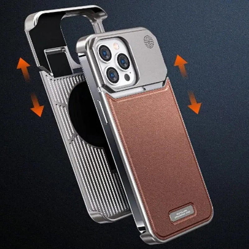 Luxury Leather Metal Phone Case For iPhone 13 14 15 Pro Max Magnetic Aluminum Heat Dissipation Aromatherapy Fragrance Cover - Well Express