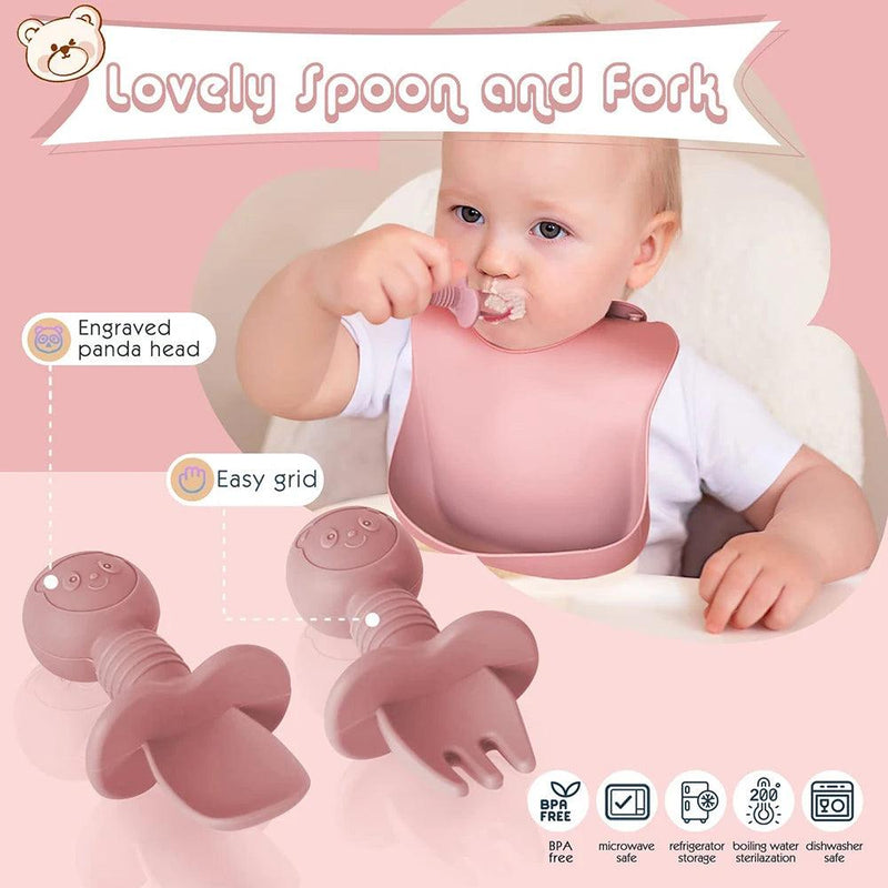 Children's Dishes Set Baby Silicone 6/8-piece Tableware Set Suction Cups Forks Spoons Bibs Straws Cups Mother and Baby Supplies - Well Express