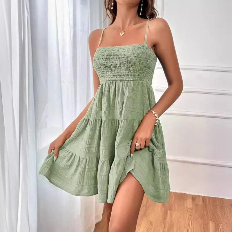 Sleeveless Robe Femme Vestido Black Y2k 이브닝 드레스 2024 Summer Camisole Women's Solid Color One Line Sexy Slim Mini Dresses - My Store