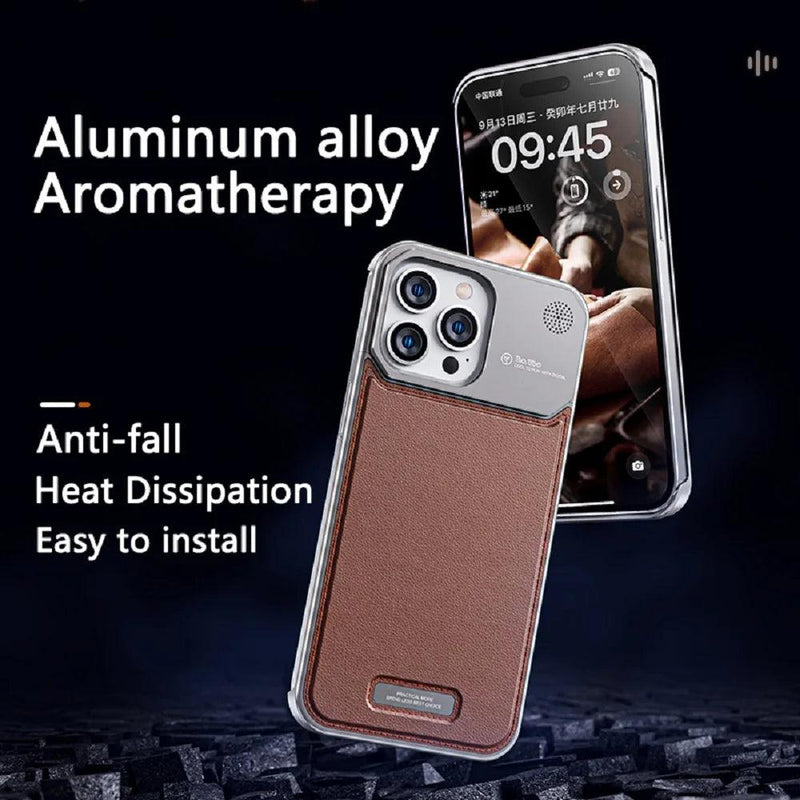 Luxury Leather Metal Phone Case For iPhone 13 14 15 Pro Max Magnetic Aluminum Heat Dissipation Aromatherapy Fragrance Cover - Well Express