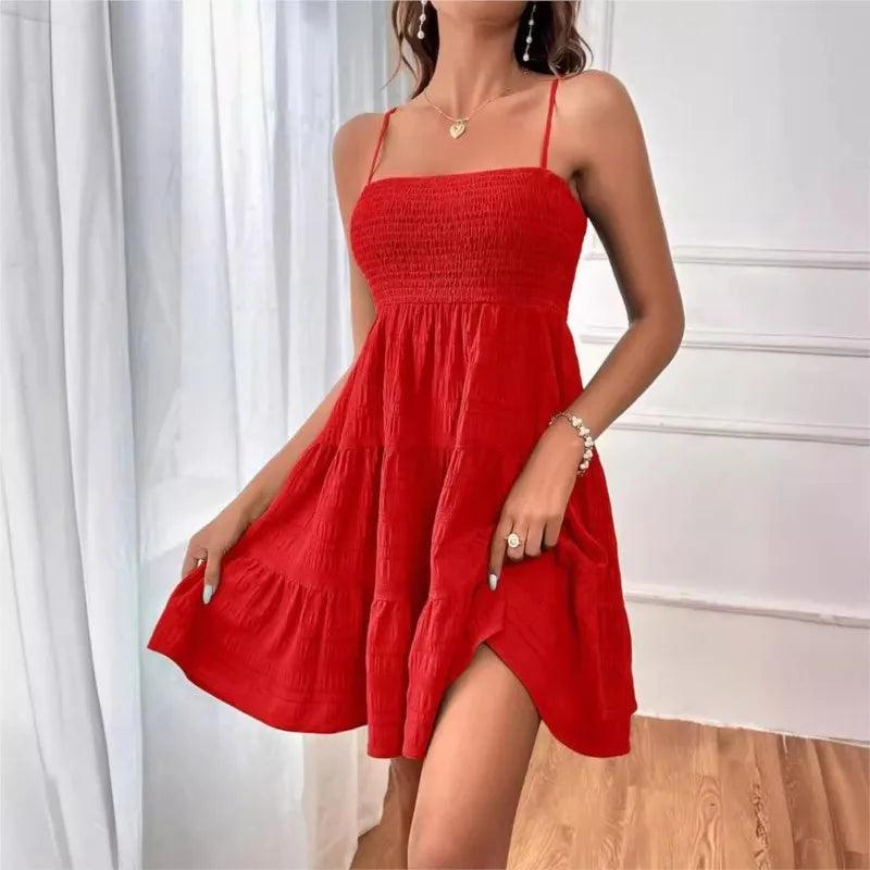 Sleeveless Robe Femme Vestido Black Y2k 이브닝 드레스 2024 Summer Camisole Women's Solid Color One Line Sexy Slim Mini Dresses - My Store